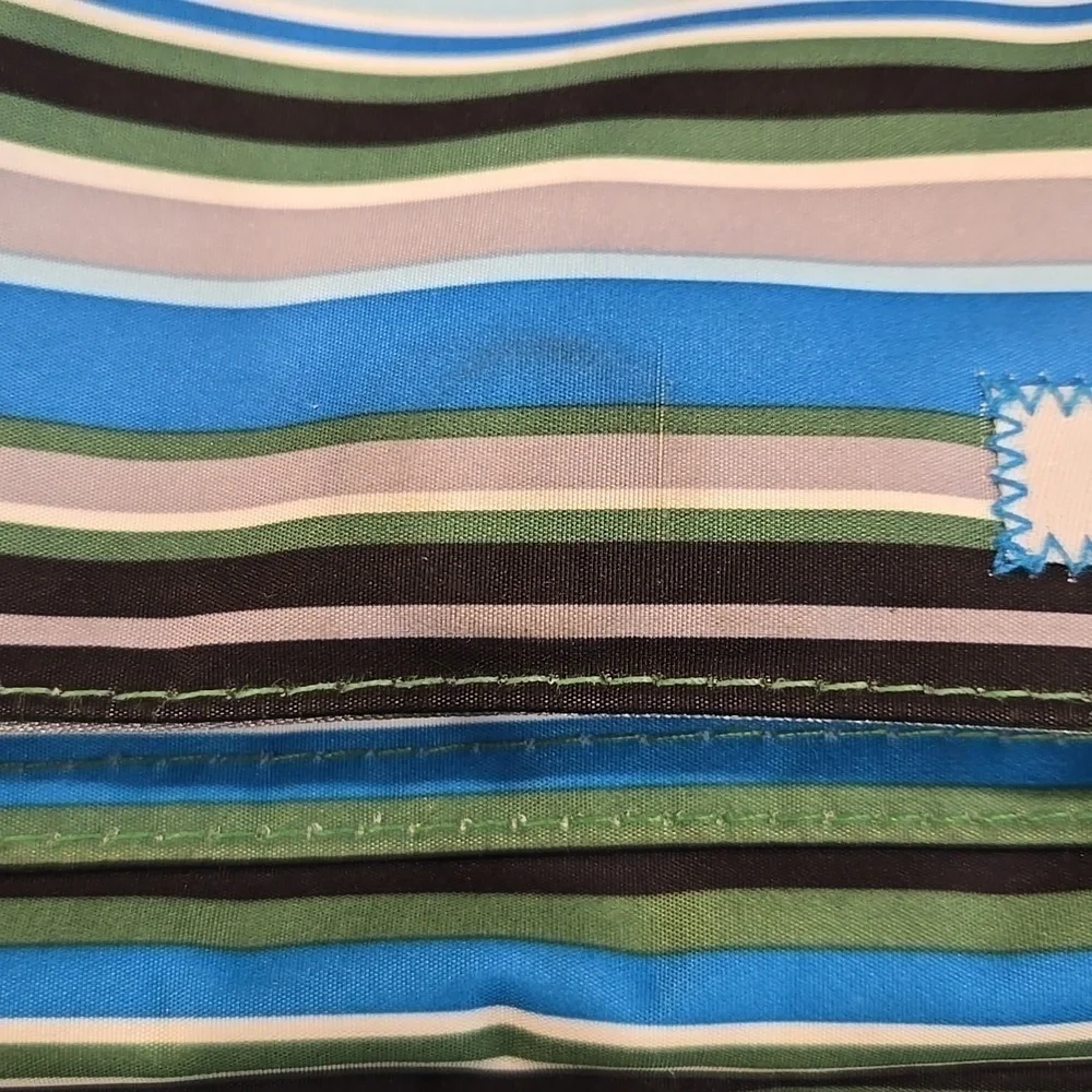 JU JU BE BETTER BEE STRIPED MESSANGER DIAPER BAG WITH CHANGING PAD.